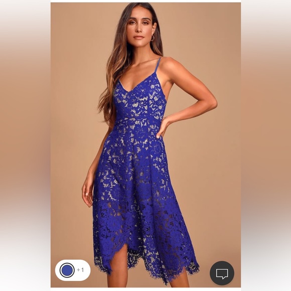 Lulus Royal Blue Lace Midi Dress Size S excellent condition, worn once - Picture 1 of 8